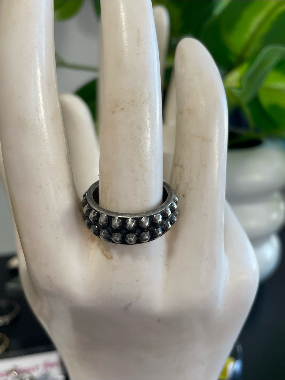 Textured Dot Band Ring - Silver Tone